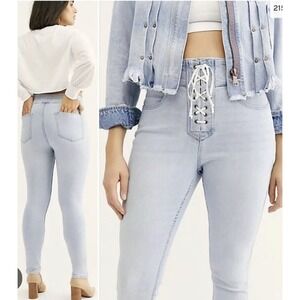 Free People We The Free Curvy  Black Lace Up Skinny Jeans 29